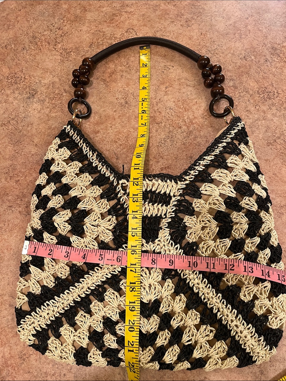 Handwoven Black and Cream Crochet Shoulder Bag - Picture 5 of 5